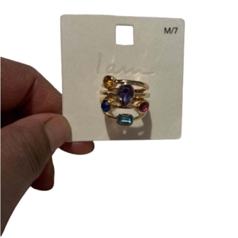 I am Gold Ring Set with Multicolor Gemstones